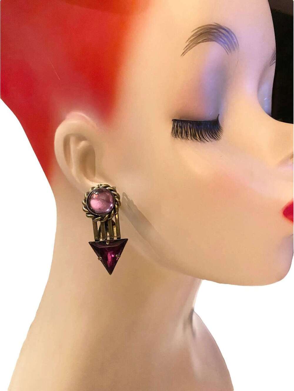 1980s Purple Lucite Arrow Deco Pierced Earrings Fun Carnival Birthday Party AW1